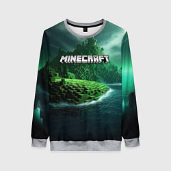 Свитшот женский Minecraft logo зеленый мир, цвет: 3D-меланж