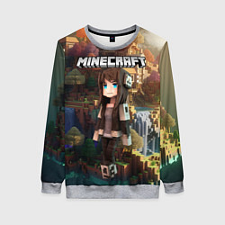 Свитшот женский Minecraft девушка на острове, цвет: 3D-меланж