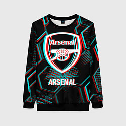 Свитшот женский Arsenal FC в стиле glitch на темном фоне, цвет: 3D-черный