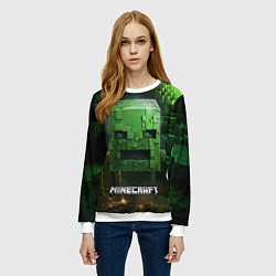 Свитшот женский Minecraft зеленый персонаж в пещере, цвет: 3D-белый — фото 2