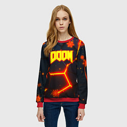 Свитшот женский Doom плиты лого в огне, цвет: 3D-красный — фото 2