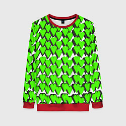 Свитшот женский Зелёные сердечки на белом фоне, цвет: 3D-красный