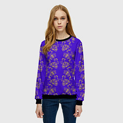 Свитшот женский Контурные цветы на фиолетовом фоне, цвет: 3D-черный — фото 2