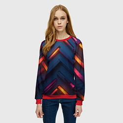 Свитшот женский Неоновый узор стальные раскалённые пластины, цвет: 3D-красный — фото 2