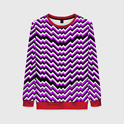 Свитшот женский Фиолетовые и белые ломаные линии, цвет: 3D-красный