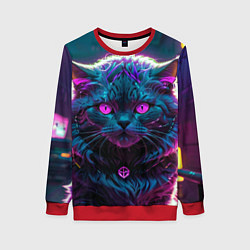 Женский свитшот Кот киберпанк с розовыми глазами