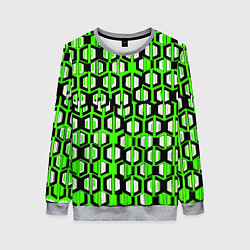 Свитшот женский Техно узор из шестиугольников зелёный, цвет: 3D-меланж