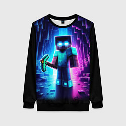 Свитшот женский Minecraft - neon character ai art, цвет: 3D-черный