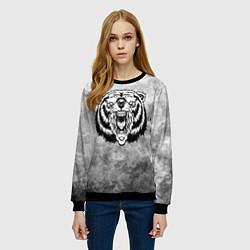 Свитшот женский Злой медведь на текстурном фоне, цвет: 3D-черный — фото 2