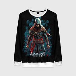 Свитшот женский Assassins creed черный фон, цвет: 3D-белый
