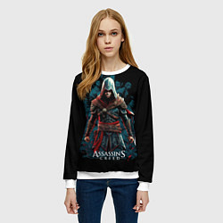 Свитшот женский Assassins creed черный фон, цвет: 3D-белый — фото 2