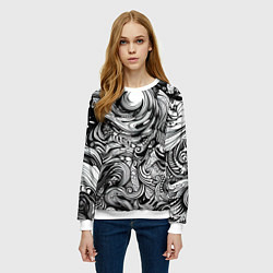 Свитшот женский Черные и белые абстрактные узоры, цвет: 3D-белый — фото 2