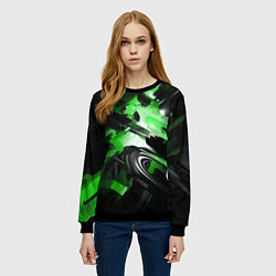 Свитшот женский Green dark abstract geometry style, цвет: 3D-черный — фото 2