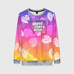 Свитшот женский Grand Theft Auto VI - пальмы, цвет: 3D-меланж