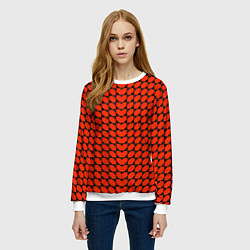 Свитшот женский Красные лепестки шестиугольники, цвет: 3D-белый — фото 2