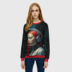 Свитшот женский Рыжая девушка-киборг, цвет: 3D-красный — фото 2