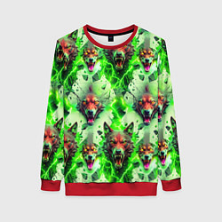 Свитшот женский Волки эпический паттерн, цвет: 3D-красный