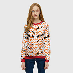 Свитшот женский Агрессивный бело-оранжевый паттерн, цвет: 3D-красный — фото 2