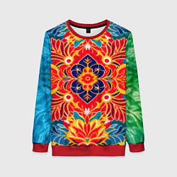 Свитшот женский Традиционный индонезийский цветочный узор в стиле, цвет: 3D-красный