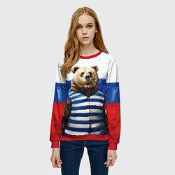 Свитшот женский Медведь и флаг России, цвет: 3D-красный — фото 2