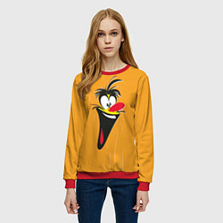 Свитшот женский Смеющееся мультяшное лицо, цвет: 3D-красный — фото 2