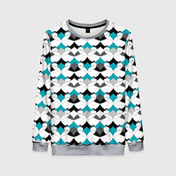 Женский свитшот Разноцветный черный голубой с белым геометрический
