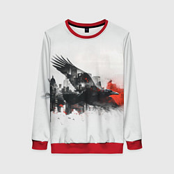 Свитшот женский Летающий ворон и город, цвет: 3D-красный