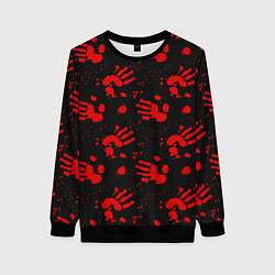 Свитшот женский Blood hands паттерн, цвет: 3D-черный