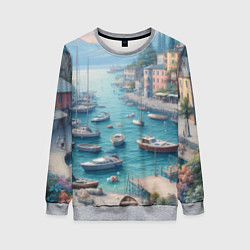 Свитшот женский Гавань с лодками, цвет: 3D-меланж