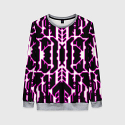 Свитшот женский Техно белые линии с розовой обводкой на чёрном фон, цвет: 3D-меланж