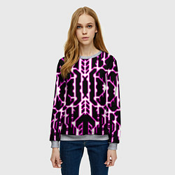 Свитшот женский Техно белые линии с розовой обводкой на чёрном фон, цвет: 3D-меланж — фото 2