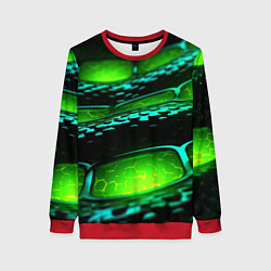 Свитшот женский Зеленая змеиная абстрактная текстура, цвет: 3D-красный