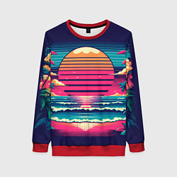 Свитшот женский Закат на пляже vaporwave, цвет: 3D-красный