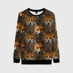 Свитшот женский Лакшери паттерн с золотыми лисицами, цвет: 3D-черный