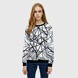 Свитшот женский Чёрные хаотичные линии на белом фоне, цвет: 3D-черный — фото 2