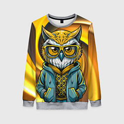 Женский свитшот Модная сова и желтый спиральный фон