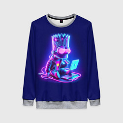 Свитшот женский Барт Симпсон сидит в лэптопе - нейросеть, цвет: 3D-меланж