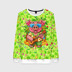 Женский свитшот Свинка с гитарой жаркое лето