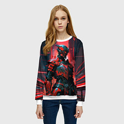 Свитшот женский Киборг в красно неоне, цвет: 3D-белый — фото 2