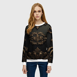 Свитшот женский Объемные темные золотые узоры, цвет: 3D-белый — фото 2