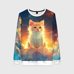 Свитшот женский Котик и космические созвездия, цвет: 3D-белый