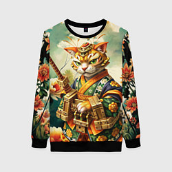 Свитшот женский Кот в кимоно в японском стиле, цвет: 3D-черный