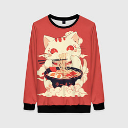 Свитшот женский Japanese cat eats ramen, цвет: 3D-черный