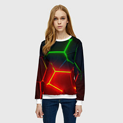 Свитшот женский Зеленые и красные неоновые плиты в разломе, цвет: 3D-белый — фото 2