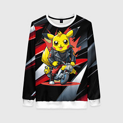 Женский свитшот Пикачу байкер на мотоцикле