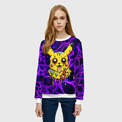 Свитшот женский Растекшийся Пикачу зомби на неоне, цвет: 3D-белый — фото 2