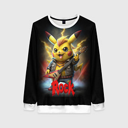 Свитшот женский Рок звезда Пикачу с электрогитарой, цвет: 3D-белый