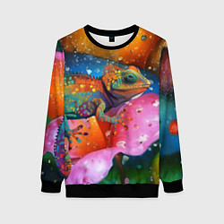 Свитшот женский Ящерица - яркая абстракция, цвет: 3D-черный