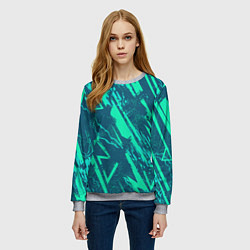 Свитшот женский Абстракция геометрический светло зеленый паттерн, цвет: 3D-меланж — фото 2