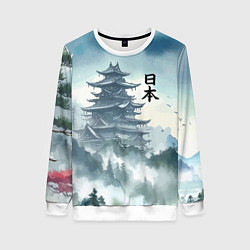 Женский свитшот Японская пагода в тумане - нейросеть
